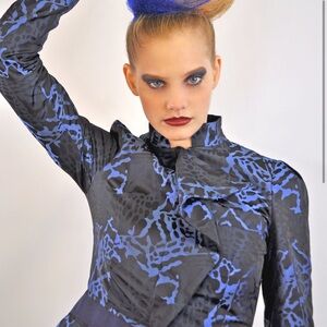 Gianfranco Ferre Peplum Blue and Black Animal Print Patterned Blazer